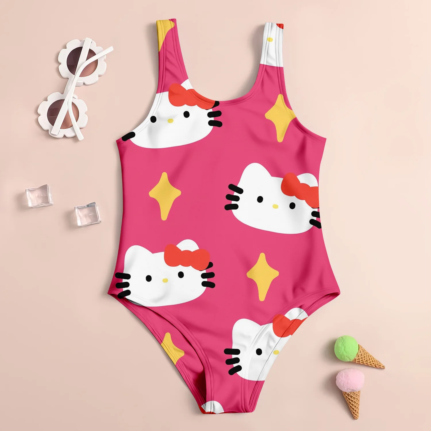 2024 MINISO New Girl Summer One-Piece Swimsuit Fashion Cartoon Cute Cinnamoroll Print Women Swimwear Sleeveless Swim Clothing