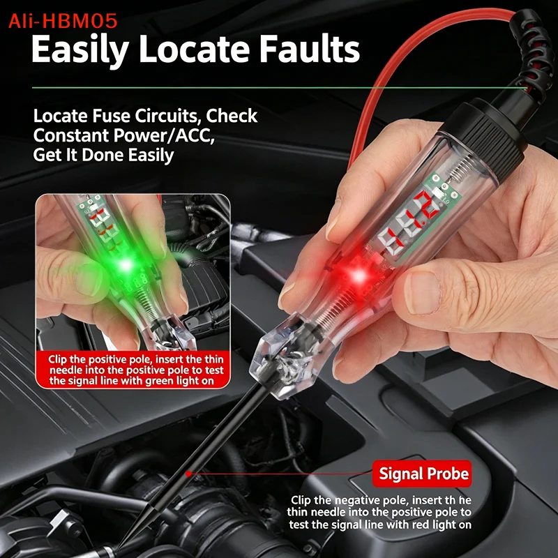 (HB05)3V-120V Car Diagnostic Digital Display Probe Test Pen Car With Cover Voltage Circuit Tester Auto Electric Measuring Pen