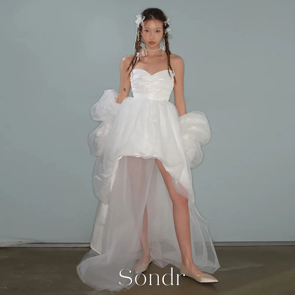 Sondr Japanese Wedding Photography Dress A Line Organza Strapless Evening Gown with Sleeves Customized Party Dress