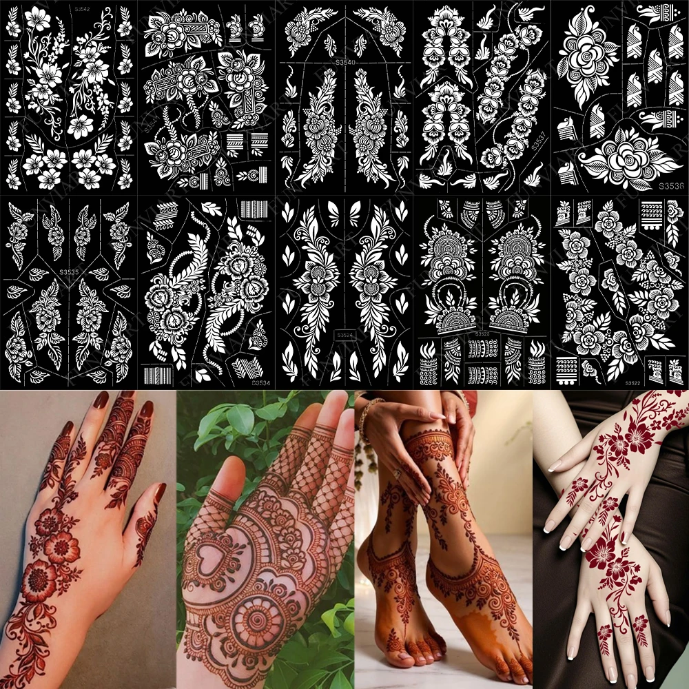 Reusable Stencil for Henna Flower Mehndi Design Tattoo Template for Women Henna Tattoo Stencil for Hand Foot Body Painting