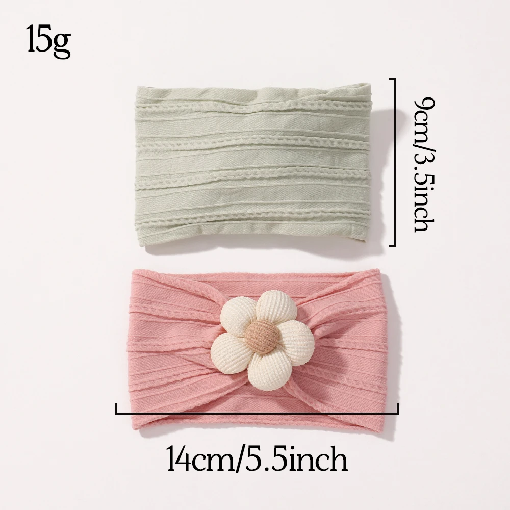 3Pcs Baby Headband Set for Girls Knit Cables Wide Turban Soft Elastic Nylon Hairband Flower Newborn Toddler Hair Accessories
