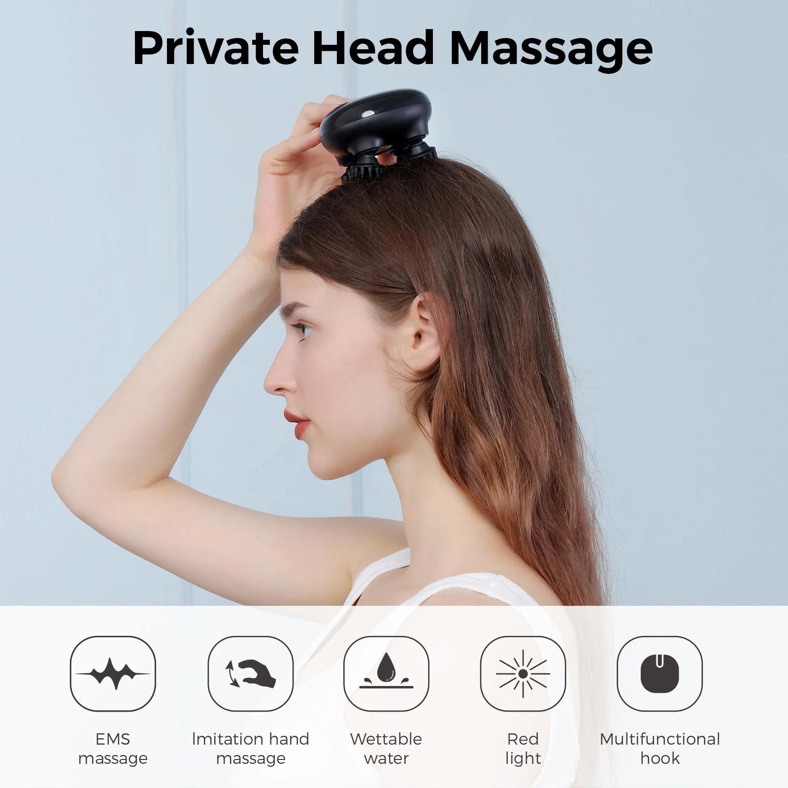 iwand IPX7 waterproof portable head massager for scalp stress and pain relief with EMS pulse