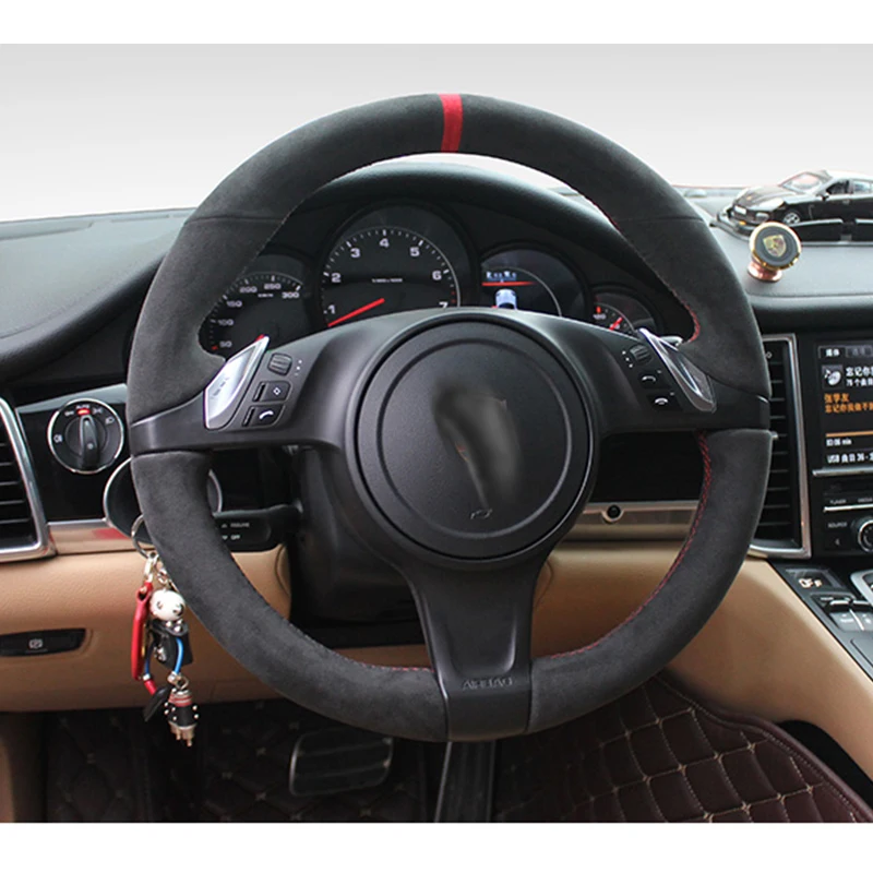 Alcantara Hand Stitched Steering Wheel Cover for Porsche 911 Boxster Cayman Cayenne Panamera 2010-2016 Year