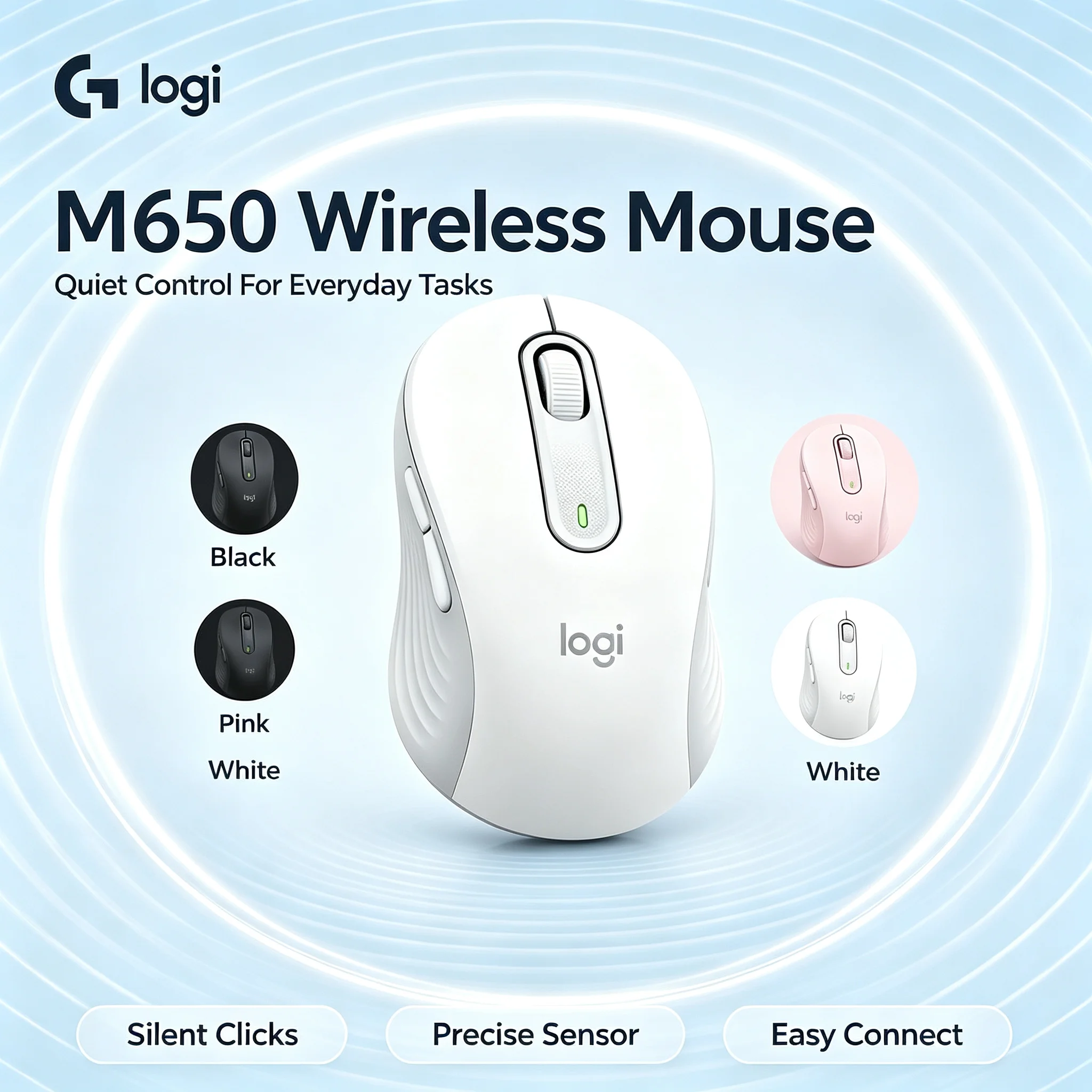 Logitech M650 2.4G Wireless Mouse With USB Receiver Quiet Click Ergonomic For Office Business