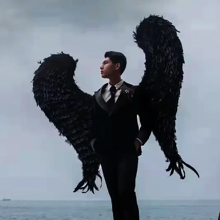 Black Devil Wings Theme Photo Photography Portrait Large Black Dark  Feather Wings Bar Performance Props