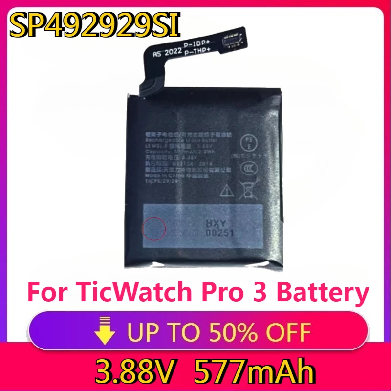 

New High quality SP492929SI Battery for TicWatch Pro 3 battery GPS Wear OS Smartwatch 3.88V 577mAh SP492929SI WH11013