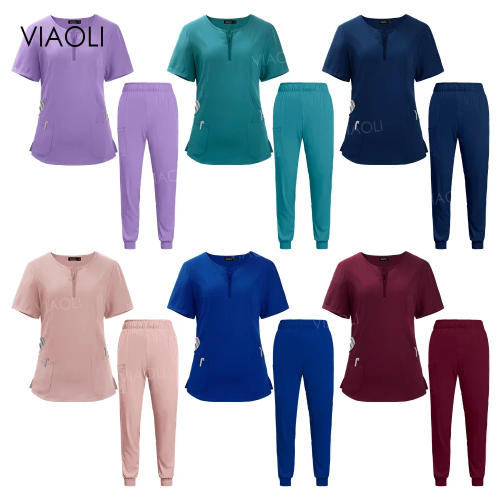 Wholesale Medical Uniform Trendy Women Scrubs Set Stretch Soft V-Neck Top Pants Sets Hospital Pet Clinic Doctor Nursing Articles