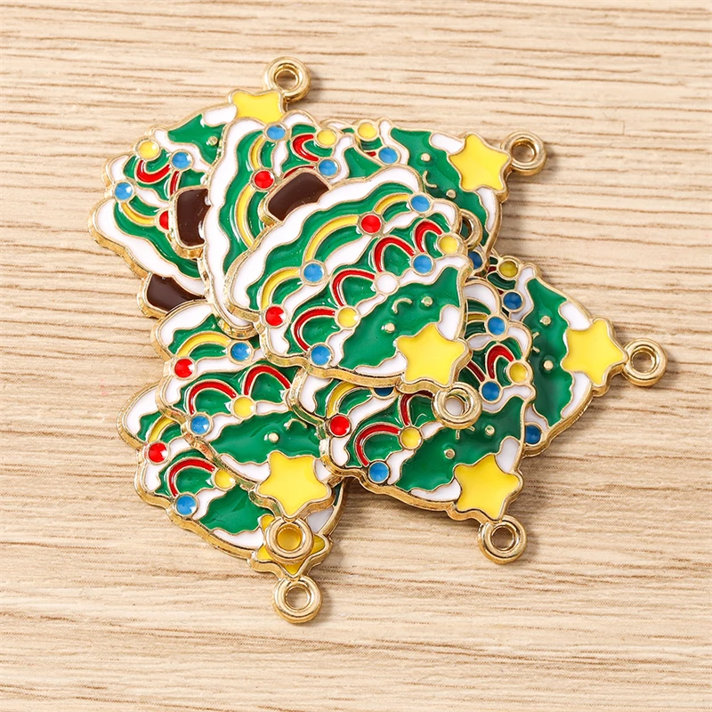 10 Stück 22x28mm Niedliche Emaille-Weihnachtsbaum-Anhänger für Schmuckherstellung, Halsketten, Ohrringe, Armbänder, DIY-Bastelzubehör – Detail 7