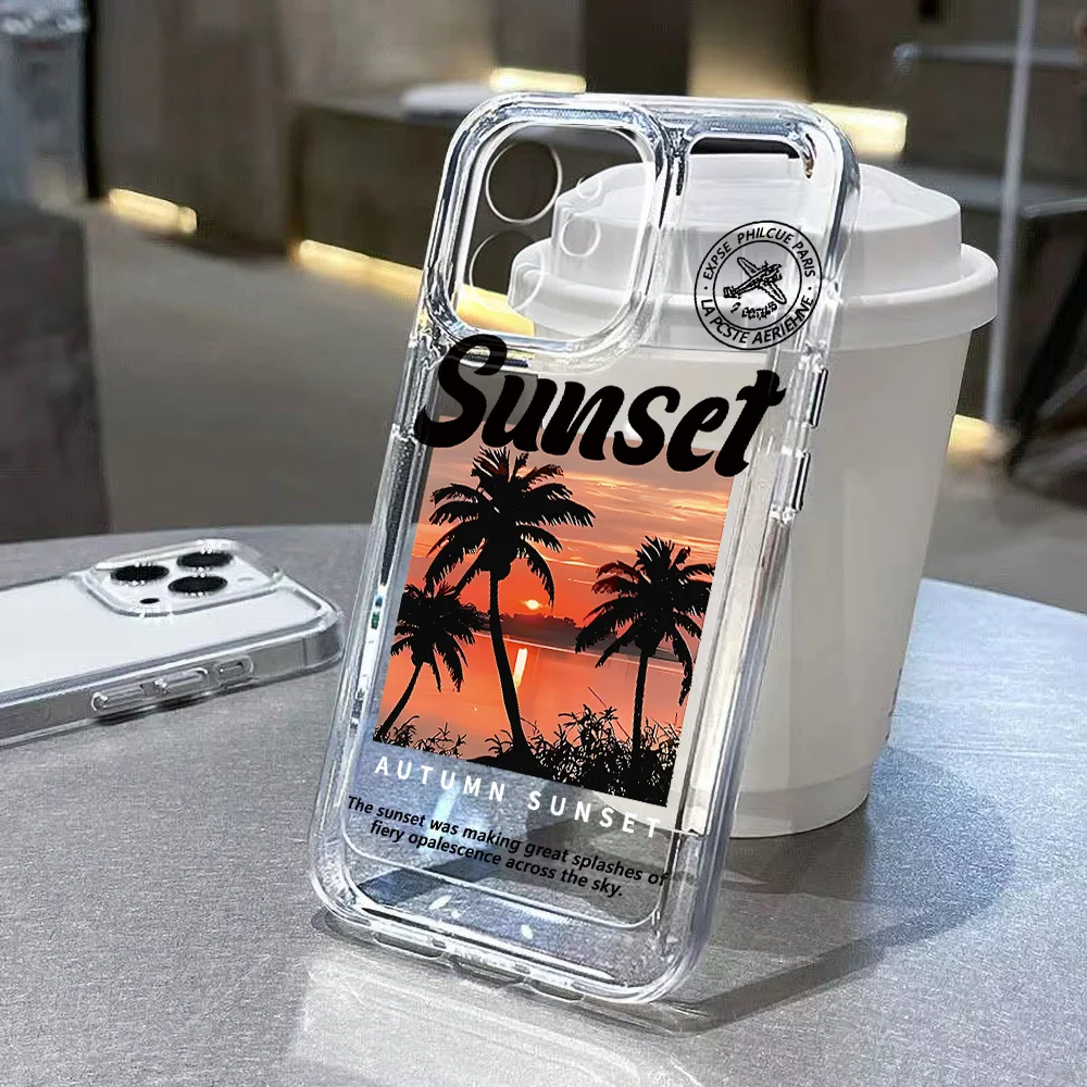 Coconut Palm Pattern Case For iPhone 15 Pro Case iPhone 11 13 12 14 Pro Max XR XS X 7 8 Plus SE 2020 Clear Phone Cover Fundas