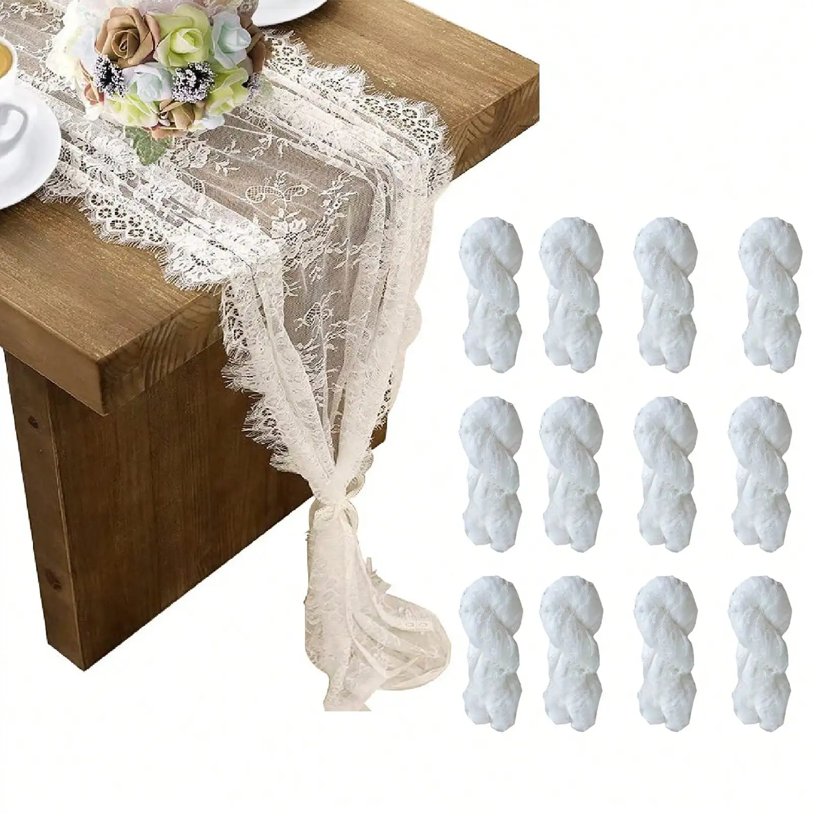 12 Pcs White Lace Table Runner 14 X 118 Inch Embroidered Boho Table Runner For Wedding Party Bridal Shower Decorations Vintage Rustic Table Runners,Christmas Gifts.