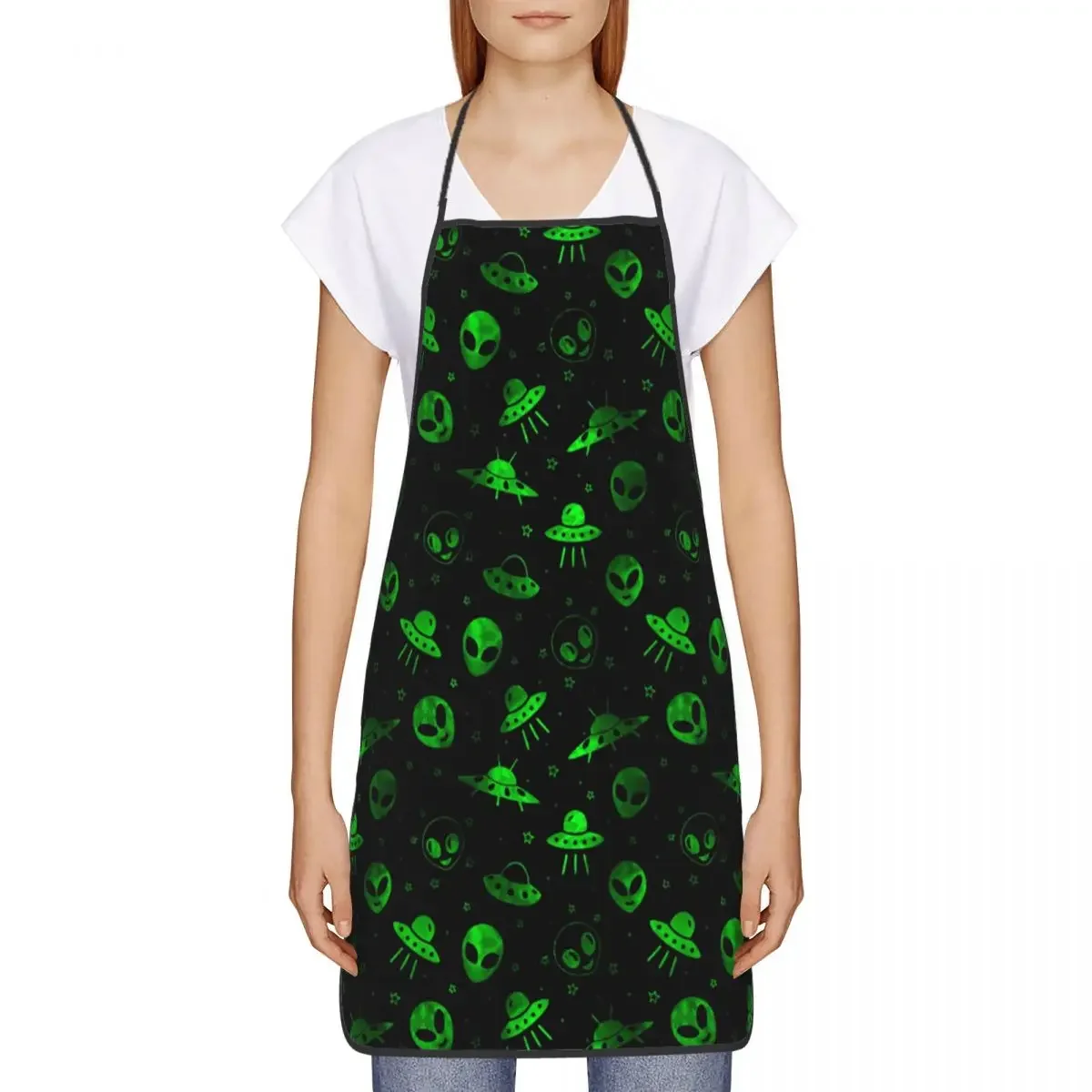 Funny UFOs And Aliens Bib Apron Women Men Unisex Kitchen Chef Tablier Cuisine for Cooking Baking Gardening