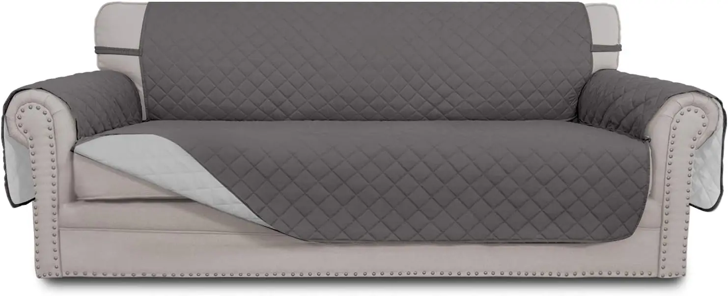 

Reversible 3-Cushion Sofa Cover for Pets, Water Resistant with Foam Sticks & Elastic Straps, Gray/Light Gray