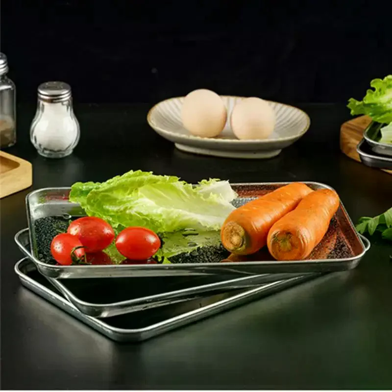 Rectangle Stainless Steel Tray Commercial - Buffet Presentation Tray Food Serving Plate Rice Noodle Pan Dishes Storage