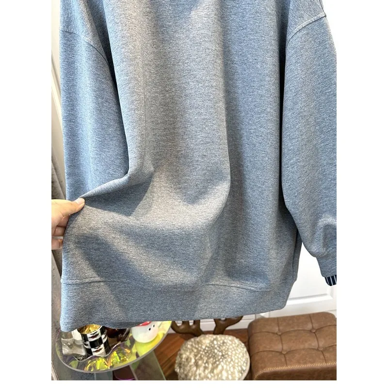 Camicia a righe in due pezzi finta a contrasto stile americano con felpa girocollo per top casual ampio invernale da donna