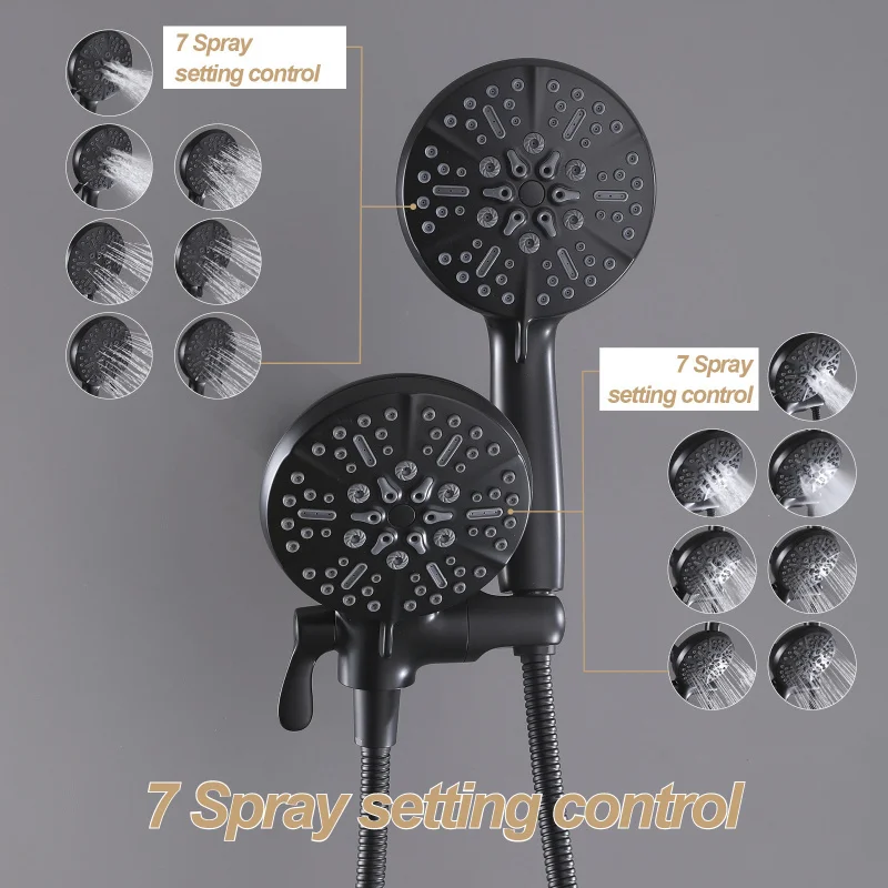

Modern Minimalist Concealed Showerhead Black Hot And Cold Dual Control Two-Function Seven-Stage Rain Shower Set