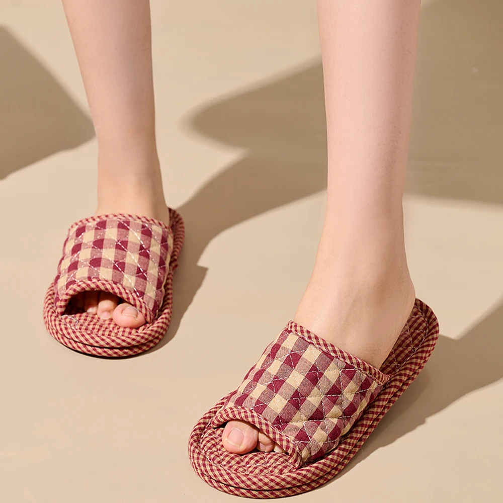 Indoor Slippers Lightweight Soft Cotton Floral Floor Shoes Fashion Retro Home Slippers Antislip  Couple Shoes
