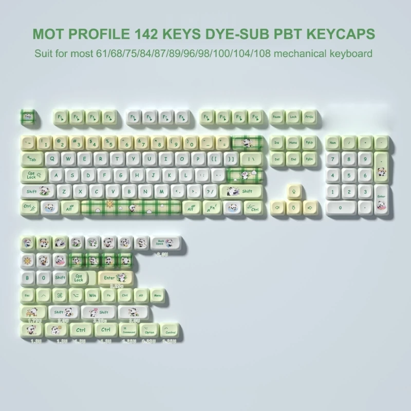 Green Pandas MOTProfile Keycaps PBT Dye Sublimations Set for Mechanical Keyboards