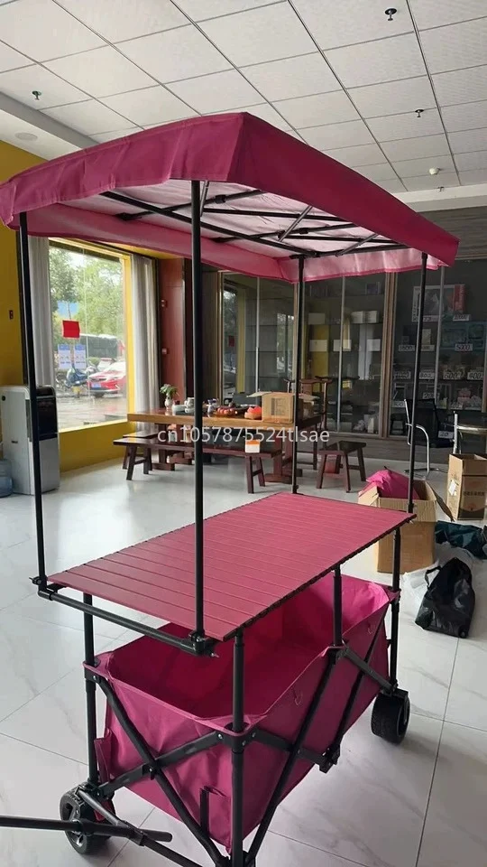 Carrito de Puesto Grande con Techo Parasol, Tablero Extensible de Seis Barras 167 * 60, Plegable y Elevable