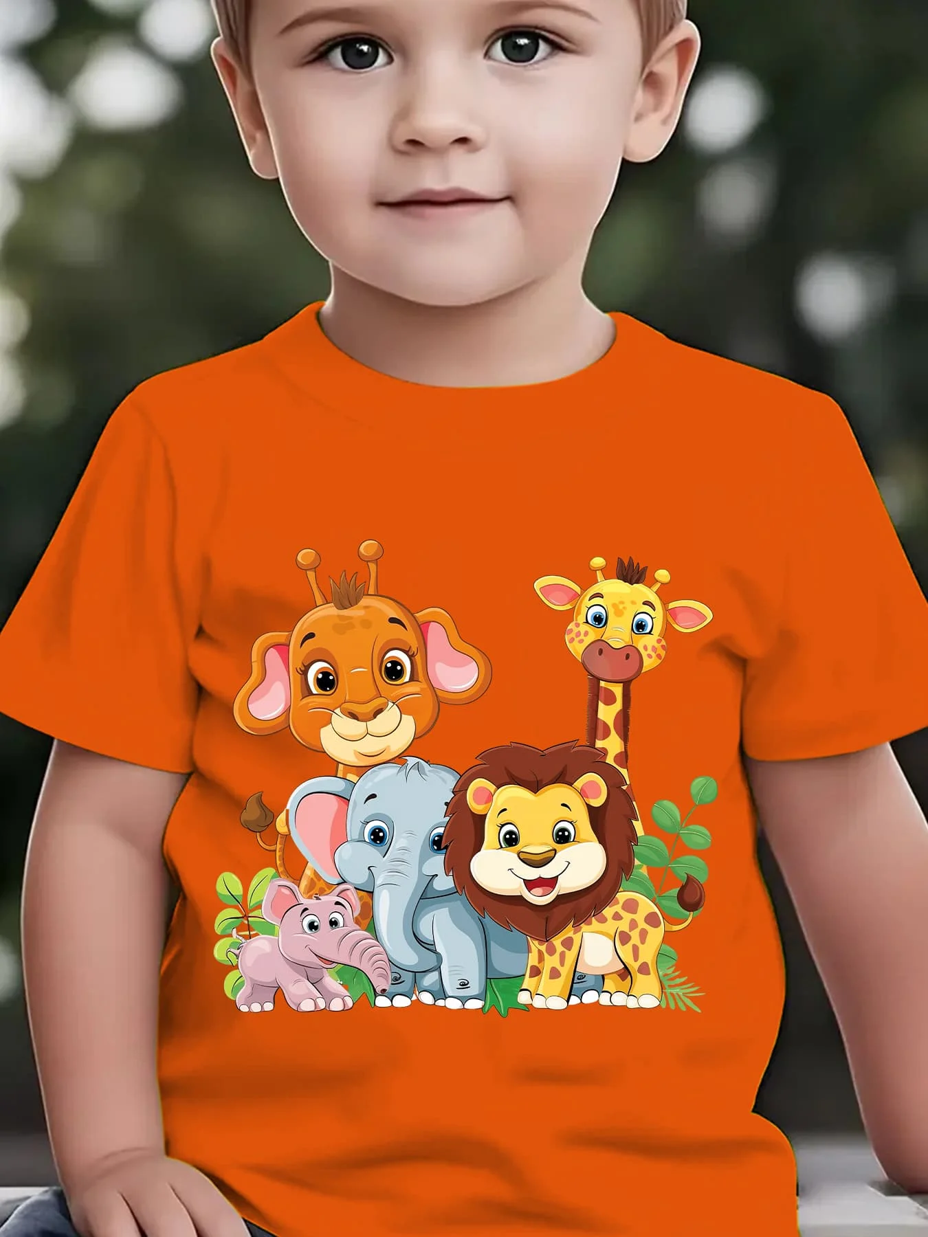 Lovely Jungle Animal Group Cartoon Print Boys Girls Family Matching Cotton Short Sleeve Crew Neck Soft Summer Kids Casual Tees