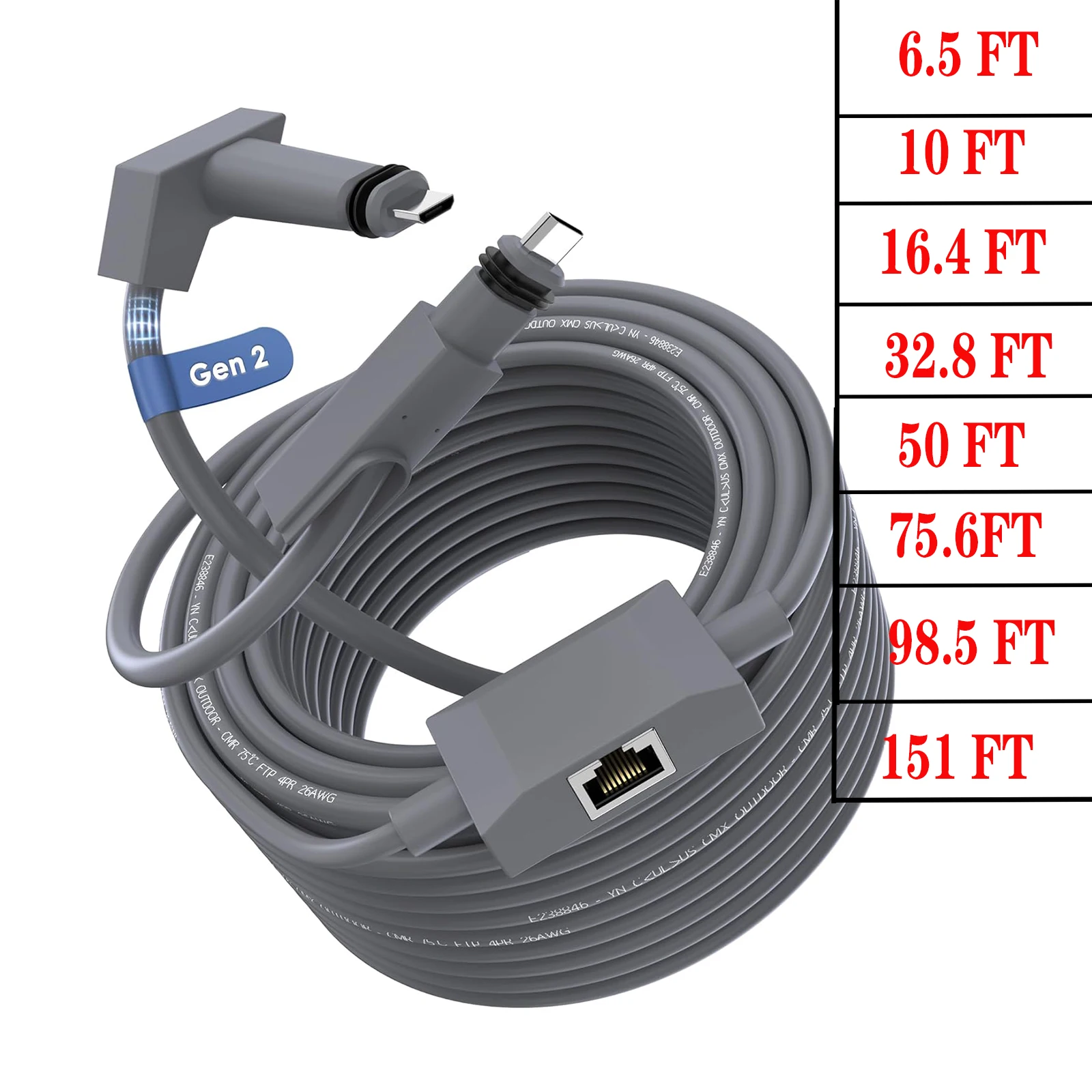 Starlink Gen 2 Cable with Ethernet Adapter CMX CMR Rated 26AWG Starlink Replacement Cable, Starlink Extension Ethernet Cable