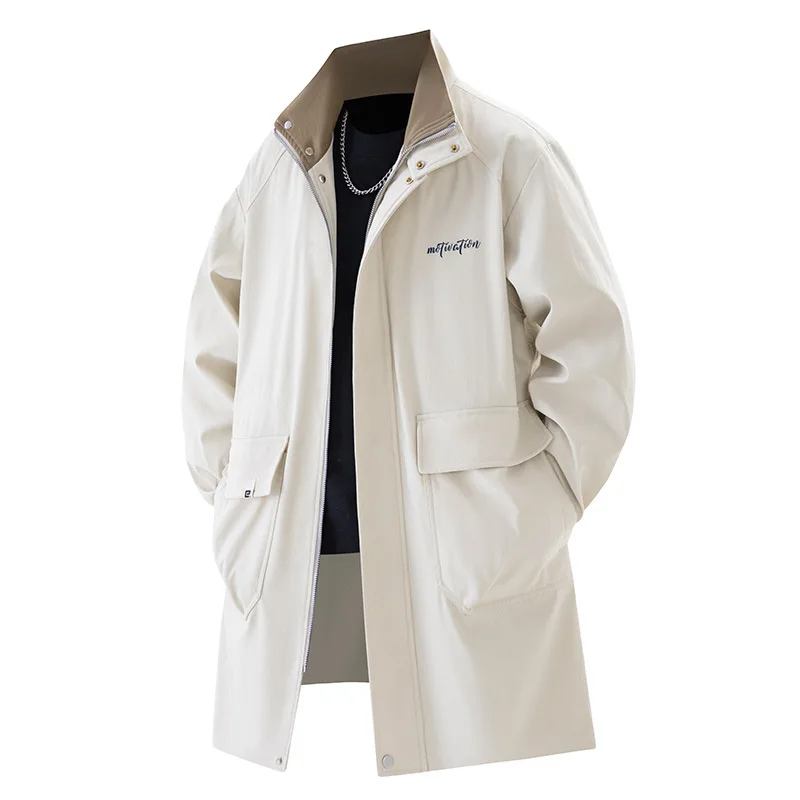 

Длинный мужской плащ больших размеров 8XL, высококачественная мужская ветровка с большим карманом и классическим воротником-стойкой, повседневное ветрозащитное пальто