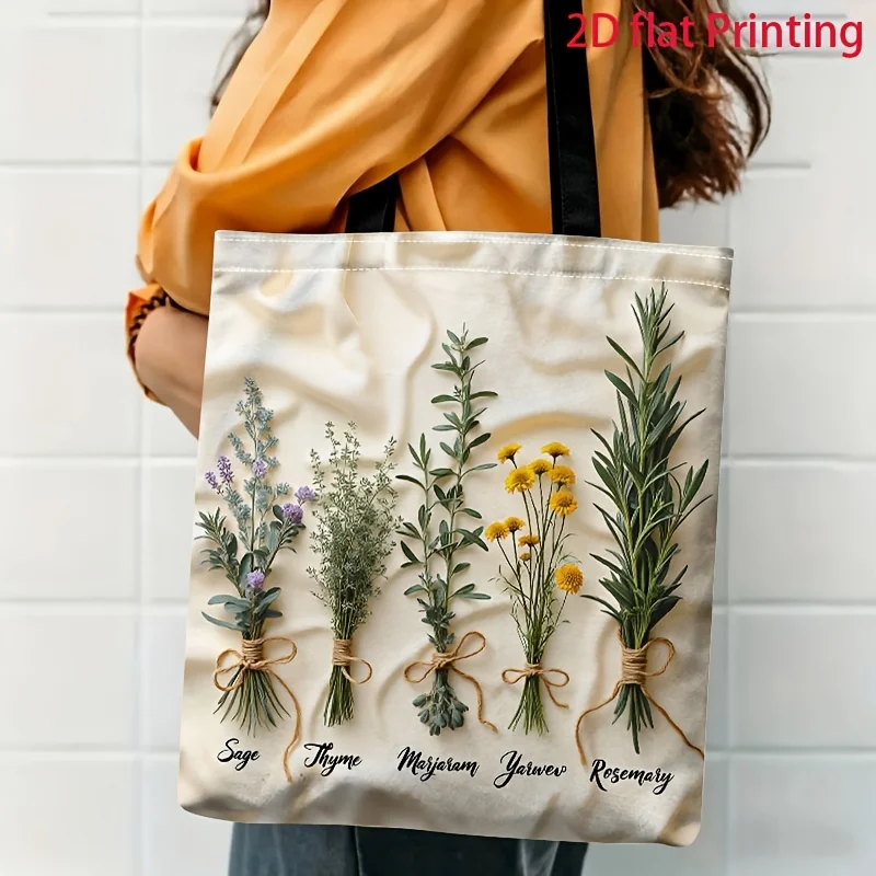 Vanilla Floral Print Tote Bag, Artistic and Fresh Daily Commute Fabric Fashion Bag, Simple Design, Women's Tote, Portable Handba