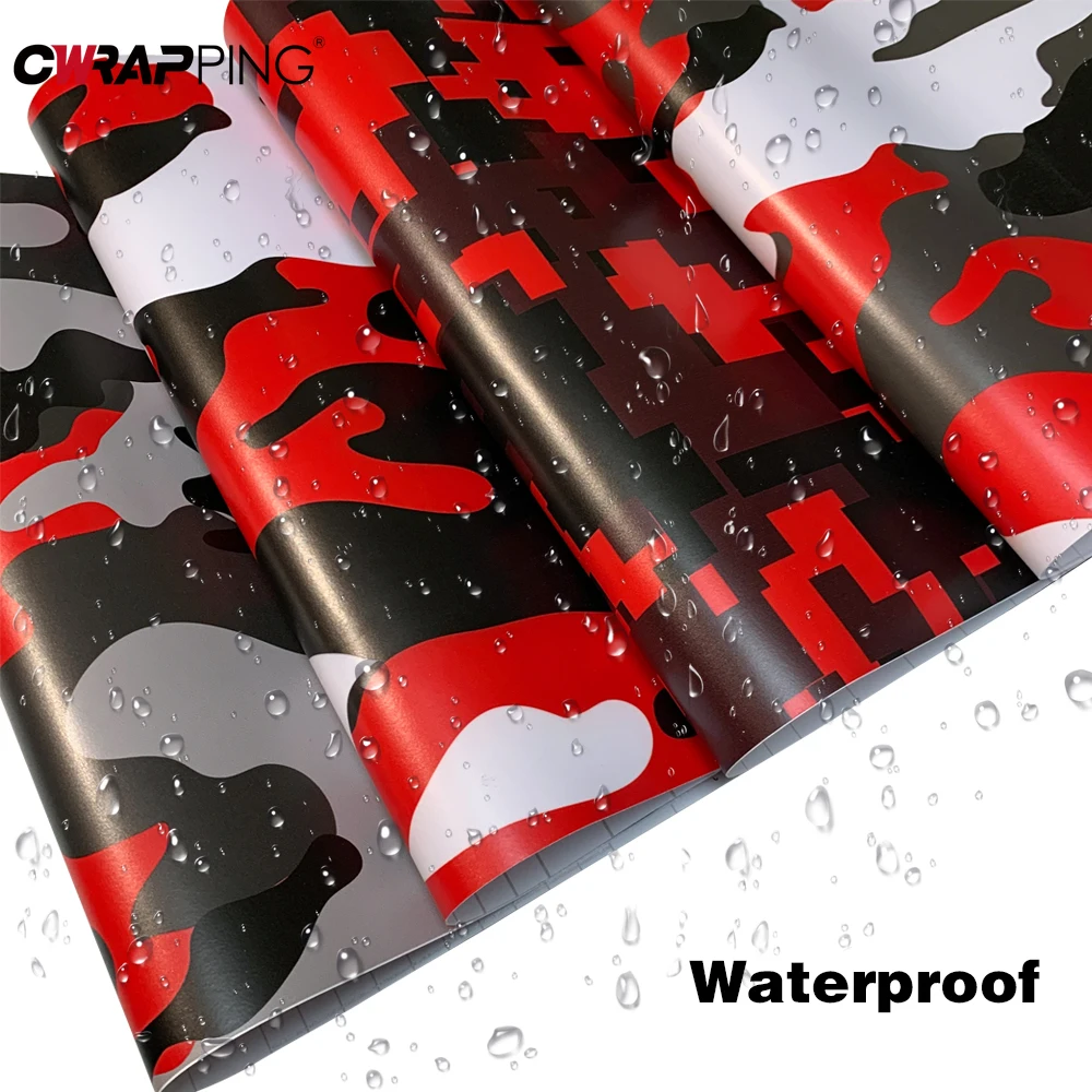 Car Red Camo Film PVC Waterproof Self Adhesive Camouflage Film Auto Body Color Change Sticker for Auto Motorcycle Stickers