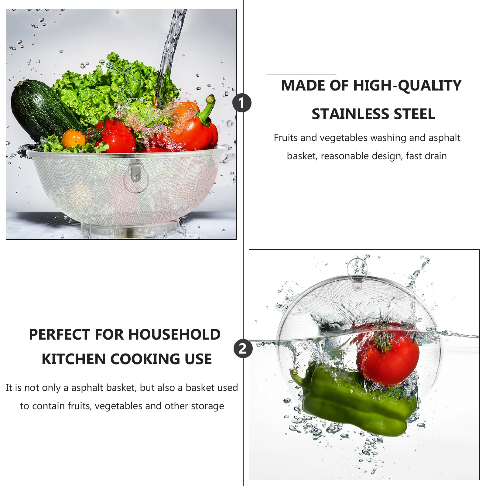 

High Vegetable Strainer Rice Cleaner Handheld Stainless Steel Kitchen Basket Practical Flour Sifter Vegetable
