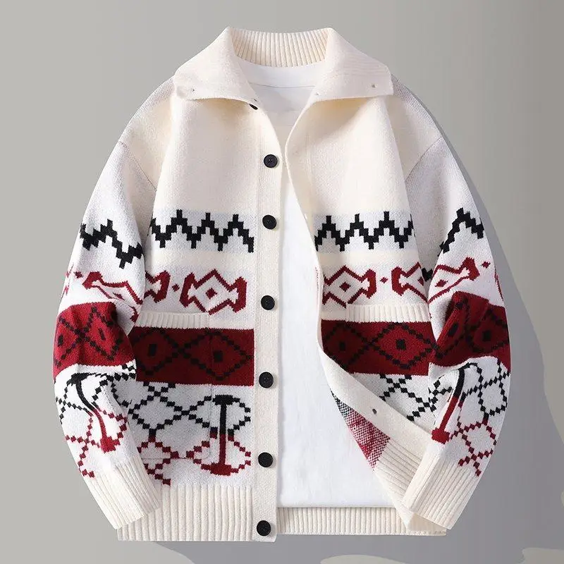 

Spring New Long Sve Casual Sle Open Cardigan Regular Fit Collar Men's Warm Knitted Sweater Polyester Fiber Softn