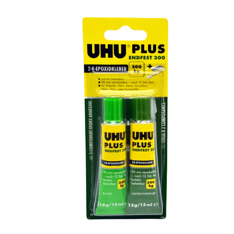 Original FOR UHU Endfest Plus 300 Epoxy Adhesive Universal Strong Glue for Repair on Metal Ceramic Crystal Glass 2x15ml