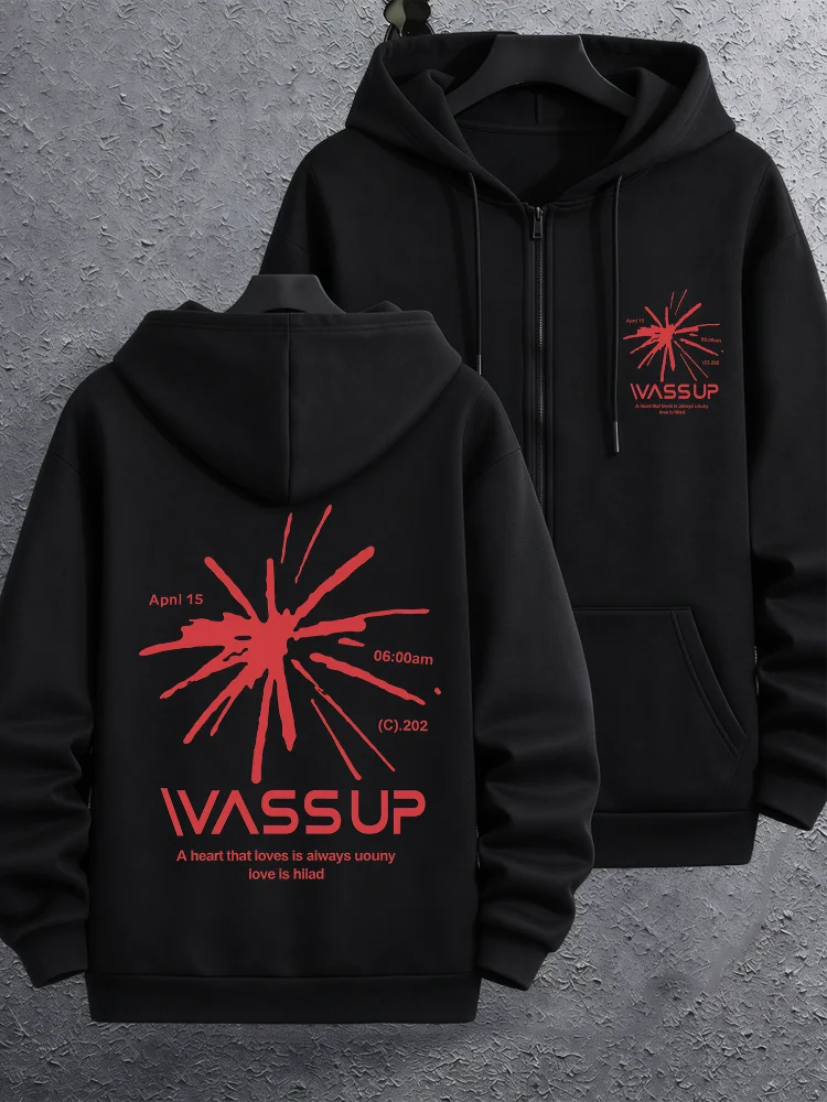 Splash Burst Letter Slogan Graphic Printed Mens Zip Up Fleece Hoodies Warm Winter Athletic Sportswear Sweatshirt Loose Workout
