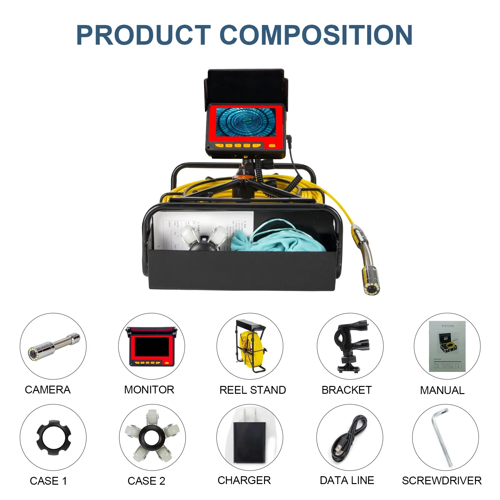 Monitor 23MM 16GB DVR Vide Recording Underground Water Sewer Wheel Support  Pipe Inspection Camera To Look In Pipe Lin