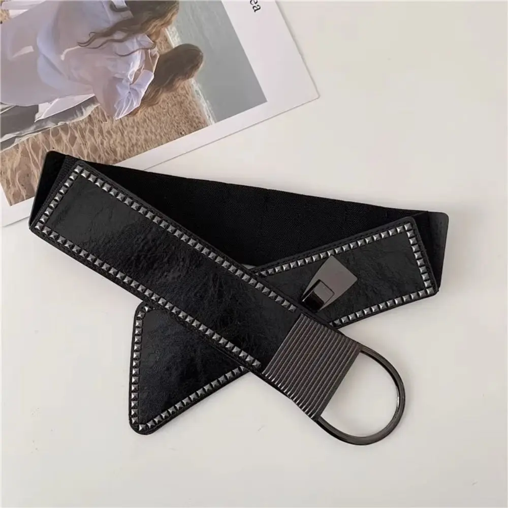 

Punk Leather Elastic Cummerbunds Solid Color Tie Rope Corset Belt Waistband Slimming Wide Waist Corset Dress