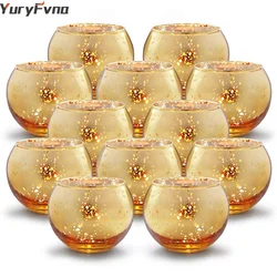 YuryFvna 6/12 Pcs Mercury Glass Candle Holders Votive Tealight Candlestick Wedding Centerpieces Parties Home Decoration Gift