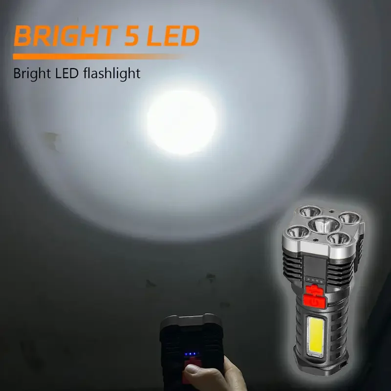 5 مصابيح LED عالية الطاقة مصابيح كاشفة للتخييم قابلة لإعادة الشحن مع ضوء جانبي 3 أوضاع إضاءة للتخييم والمغامرة في الهواء الطلق