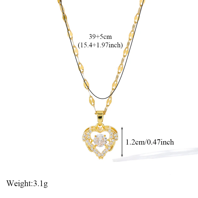 EILIECK 316L Stainless Steel Beating Heart Love Zircon Pendant Necklace For Women New Fashion Neck Chain Jewelry Holiday Gifts