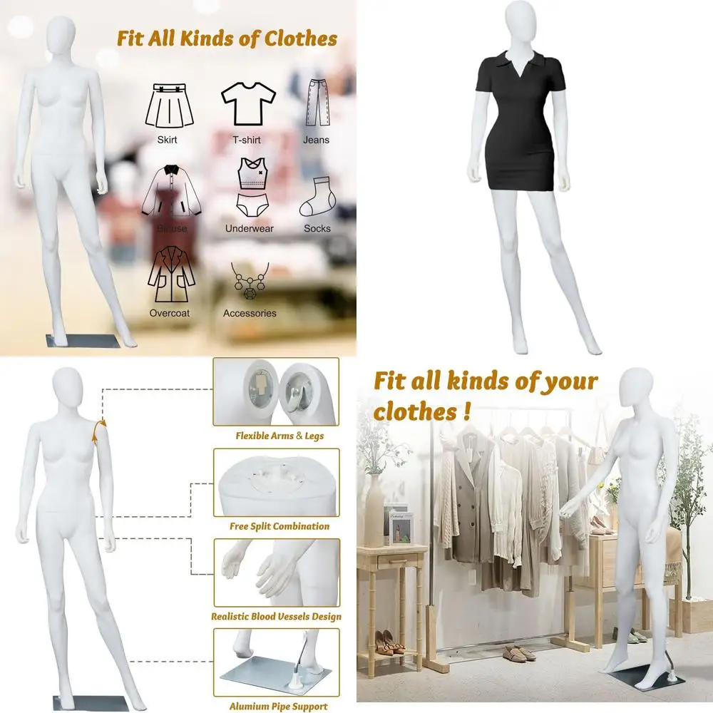 

Full Body Female Mannequin, 73 Height, Adjustable Stand, Realistic for Clothing Displays, Ideal for Retail, Costumes, and Cospla