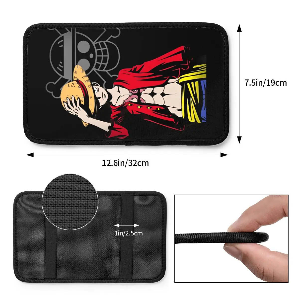 Center Console Cover Pad One Piece Monkey D Luffy Skull Car Armrest Cover Mat Anime Car Interior Cushion