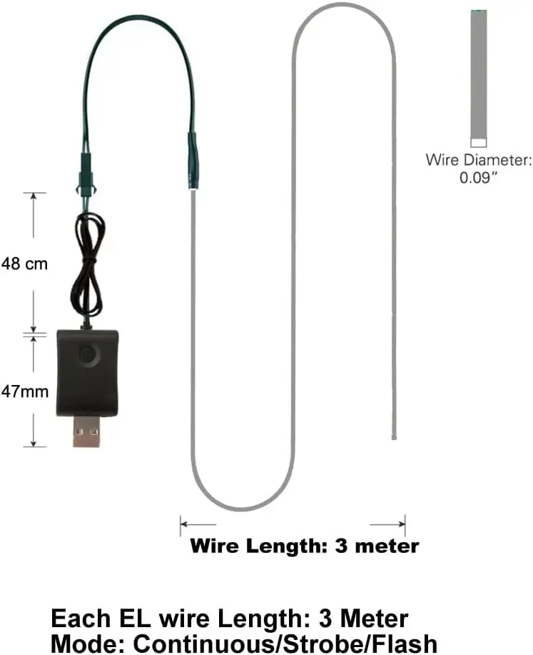 EL Color Glow Wire 3M/5M/10M with USB Adapter Neon Light Strip 360 Cuttable Rope Light for Party Halloween DIY Decor