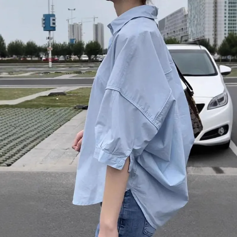 Summer New plus Size Women's Pure Cotton Short Sleeve Shirt Thin Sun Protection Loose Casual Shirt Five Sleeve Tops