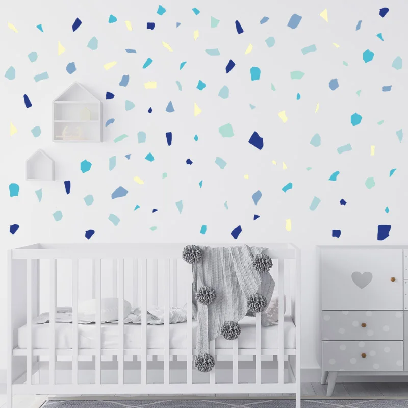 Blue Color Terrazzo Pattern Marble Shape Wall Stickers for Boy Room Decorative Wall Decals Home Decor Wallpaper Living Room