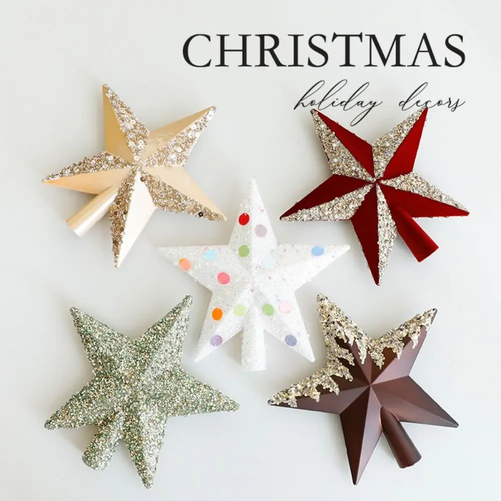 Colorful Christmas Tree Topper Star Plastic Reusable Tree Topper Pentagram Glitter Christmas Tree Ornament Party Favors