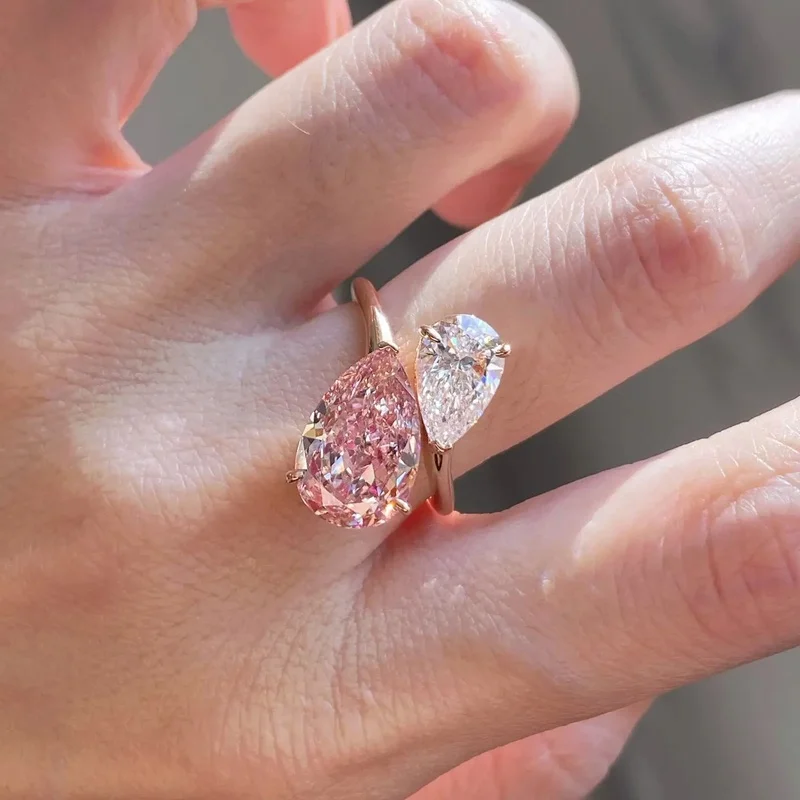 PINK WHITE  Two-Ston IGI Certified 5 Carat Pear Cut Lab Grown Diamond Ring 14K 18K Solid Gold  Engagement Wedding Ring for Women