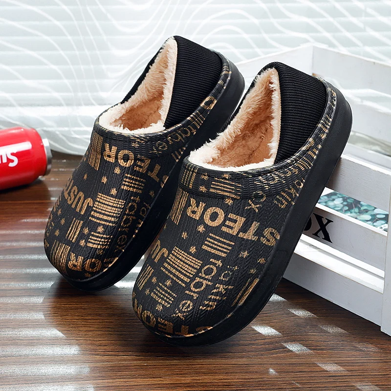 Home Slippers for Men Winter Furry Short Plush Man Slippers Non Slip Bedroom Slippers Couple Soft Indoor Shoes Male Home Cotton