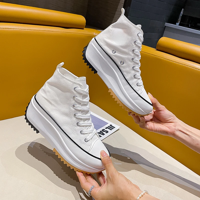 2023 Women\'s Sneakers Women Platform Canvas Shoes Fashion Canvas Skateboarding Shoes Women Lace-Up Canvas Classic Couple Shoes