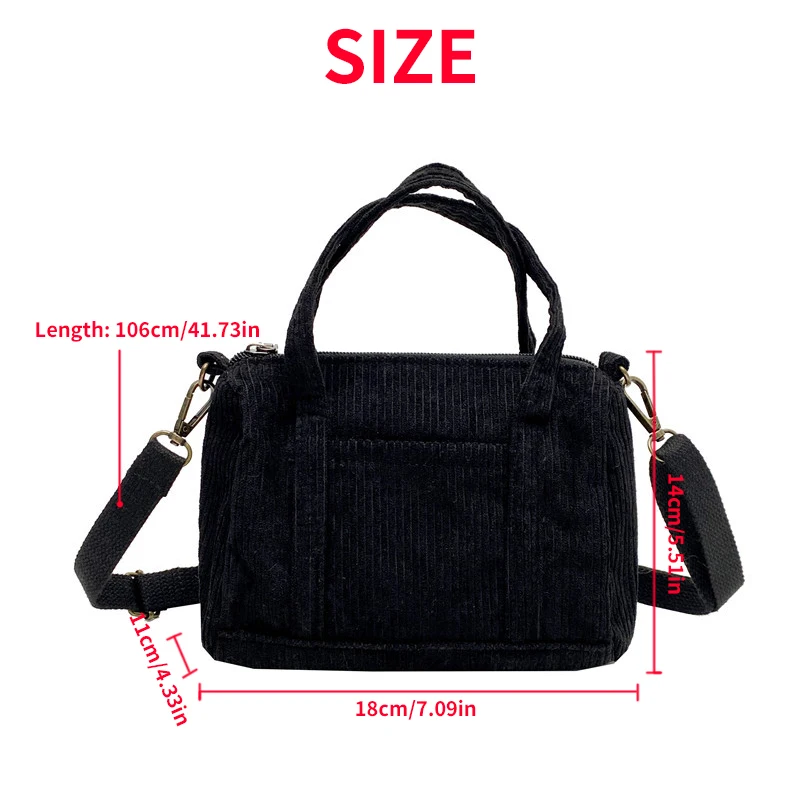 Women's Shoulder Bag Mini Corduroy Female Canvas Handbag Zipper Totes Ladies Casual Purse Cloth Pouch for Girl Daily Carrying