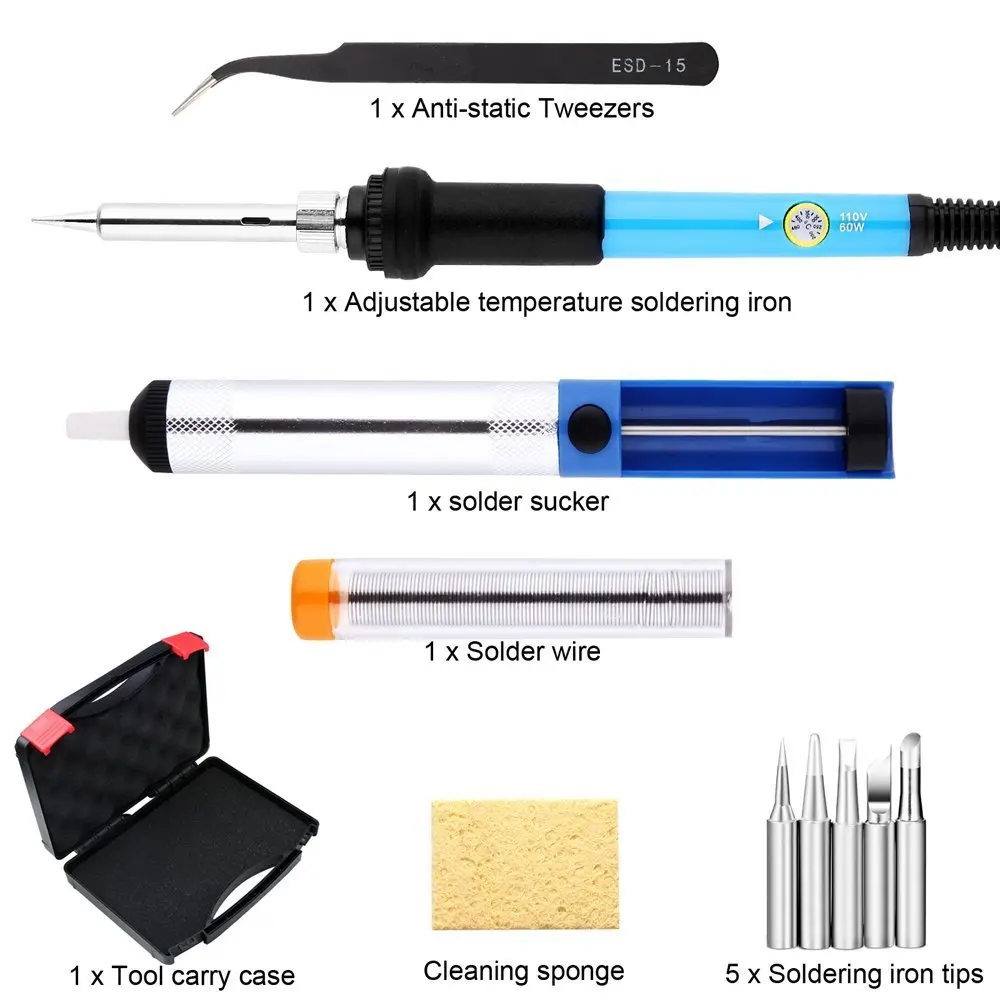 

110V/220V Electric Soldering Iron 60W Adjustable Temperature Soldering Iron with Tool Box Set