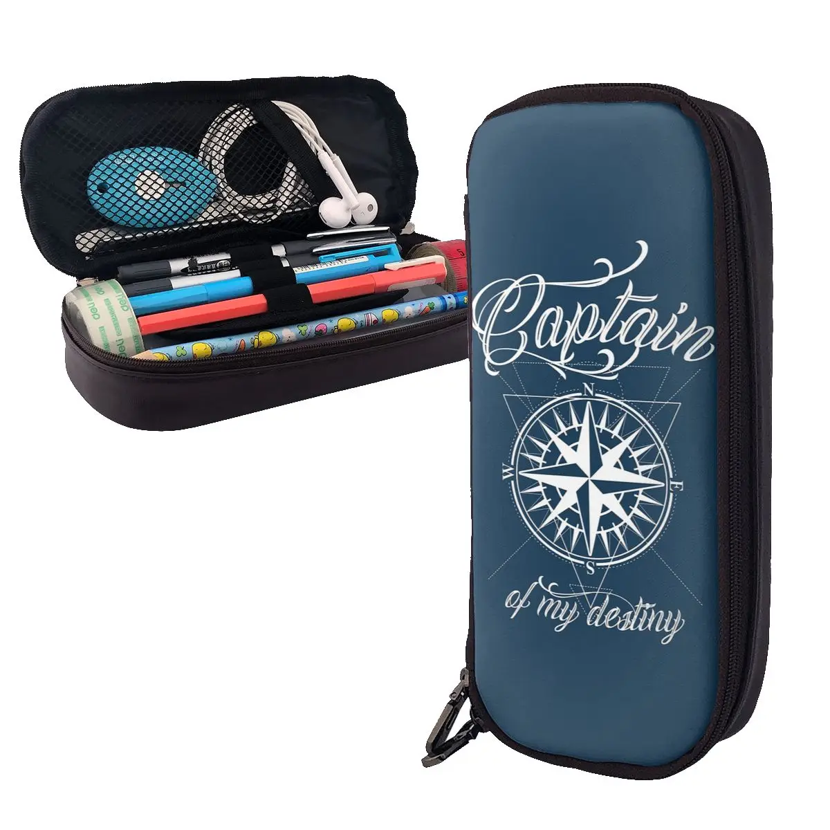 Nautical Compass Captain Anchor Boat Leather Pencil Case Pencil Pouch Stationery Supplies Pen Box Pencil Bag for Students Gifts