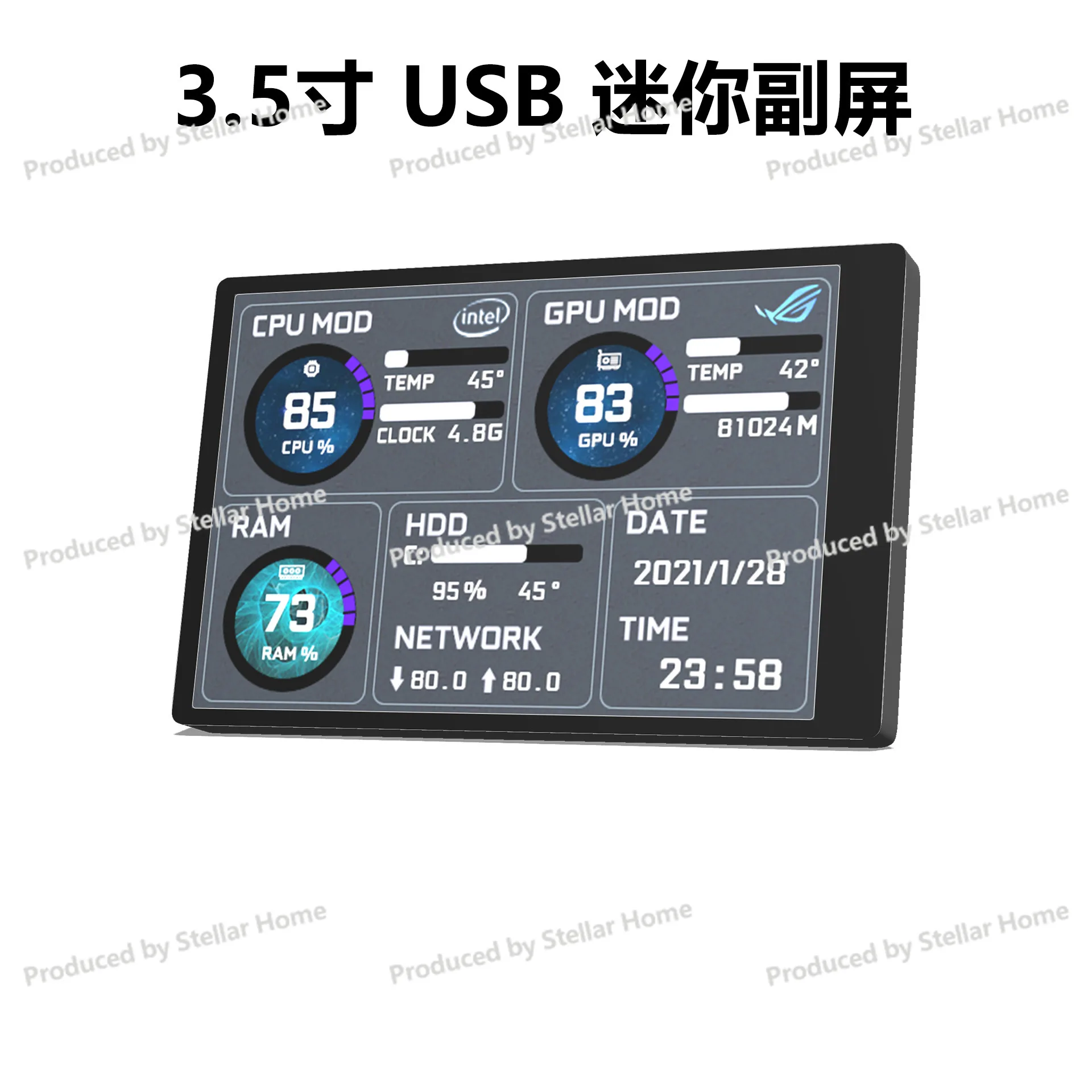 3.5-Inch Computer Small Sub-screen IPS Full-view USB Chassis, Computer Monitoring Usb Sub-screen Free AIDA6