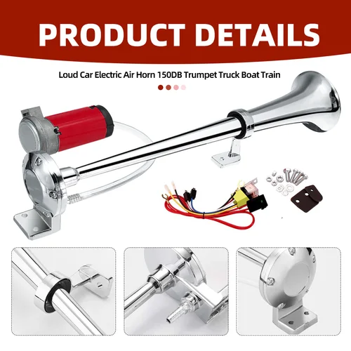 Imagen 2 del producto Kit de Bocina de Aire de 12V con Trompeta Única y Compresor Universal para Camión, Auto y SUV, Fácil Instalación, Sonido Potente
